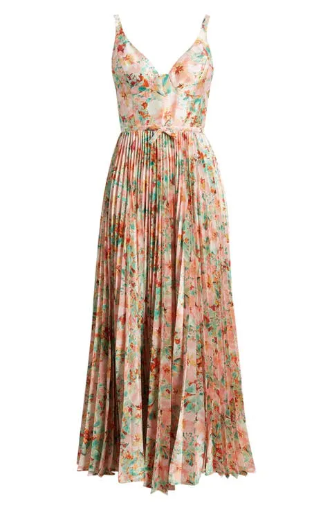 Hutch Kylan Floral Pleated Sweetheart Neck Cocktail Dress