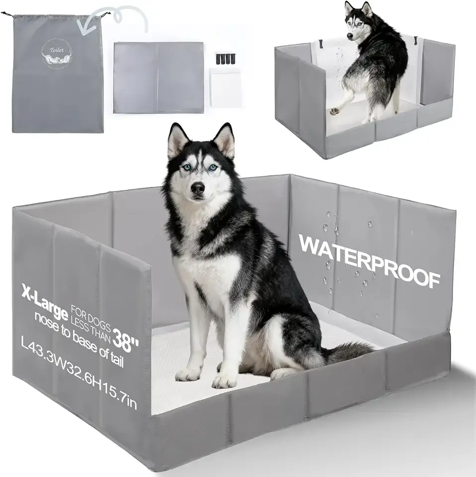 Dog Litter Box, Pee Pad Holder Foldable, Indoor Dog Potty Tray for Puppy & Large Dogs, High Walls, Seamless, No Assembly, Waterproof, Easy to Clean, No Spill,Portable for Travel