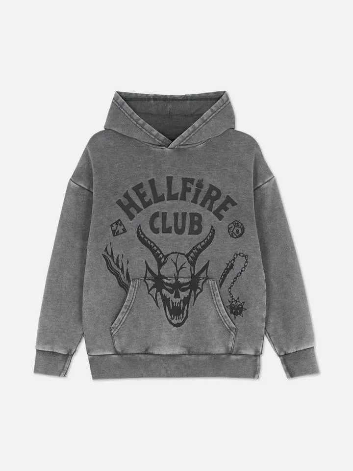 7-15 ans | Sweat à capuche délavé Stranger Things Hellfire Club