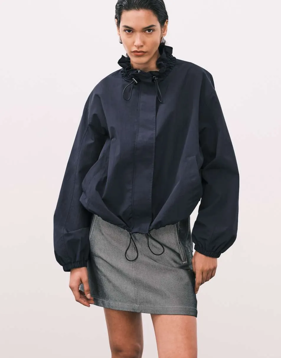 ASOS DESIGN bubble hem nylon track jacket in navy