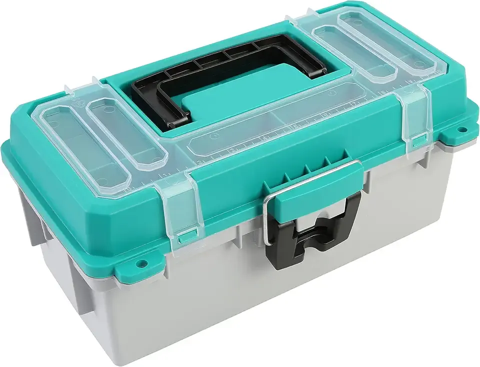 Sheffield 12671 13" Made in USA Tackle Box w/Lift Out Tray & Deep Storage | 8 Compartments, Embossed 10” Ruler on Lid, 2 Locking Options, Works as Toolbox or Craft Organizers, Water Resistant
