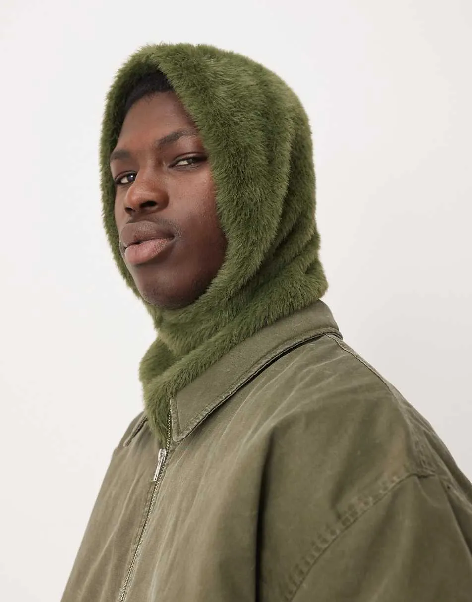 ASOS DESIGN knitted eyelash hood in khaki green