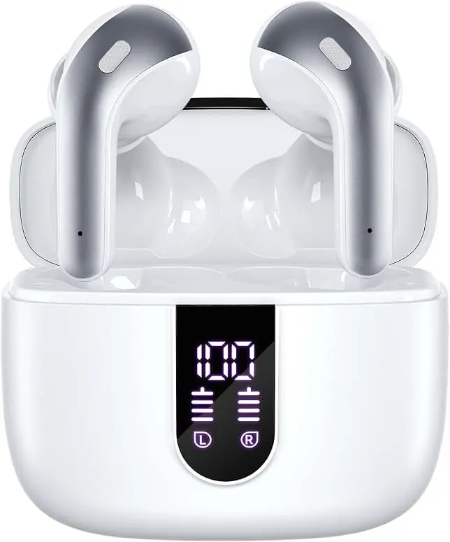 TAGRY Bluetooth Headphones True Wireless Earbuds 60H Playback LED Power Display Earphones with Wireless Charging Case IPX5 Wate…