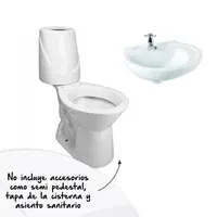 Combo Happy Básico : Sanitario Happy Redondo Blanco 2 Piezas + Lavamanos Happy Corona