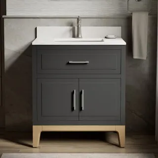 Kohler Tio Bathroom Vanity Cabinet with Sink and Quartz Top in Gray
