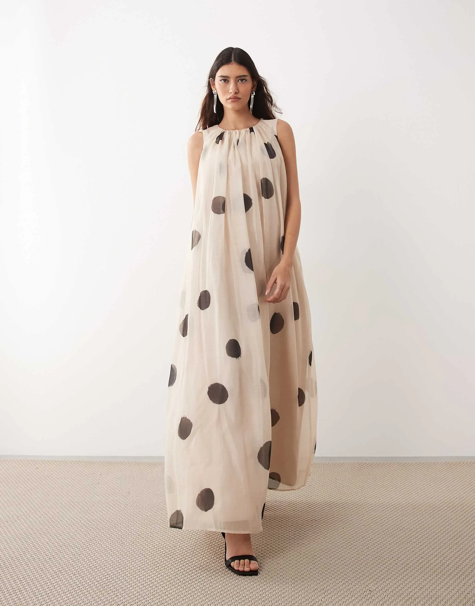 ARRANGE gathered drape maxi dress in mono spot print