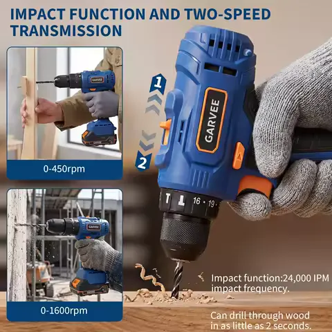 Brushless Cordless Hammer Drill Kit, 531 in-lbs Torque, 24000 BPM, 1/2 Inch Metal Chuck, 2 Speeds, 2.0Ah Battery, 16 Bits