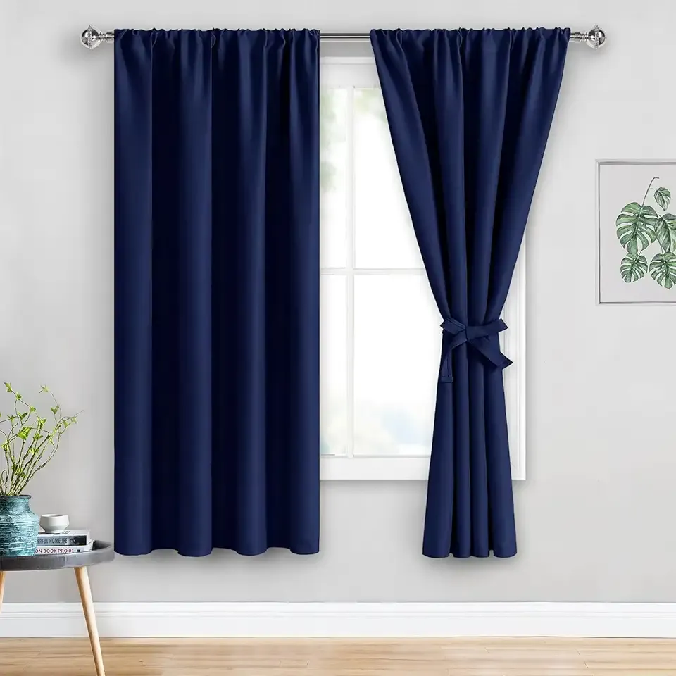Blackout Curtains for Bedroom– Thermal Insulated,Noise Reducing Room Darkening Drapes for Living Room, Rod Pocket Curtains with Tiebacks, Set of 2 Panels, 42 x 63 Inch Length, Navy Blue