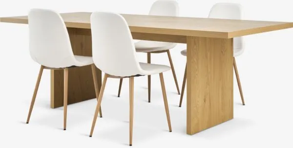 MUNKEBY + JONSTRUP MUNKEBY Tavolo L220 rovere caldo + 4 JONSTRUP Sedie bianco