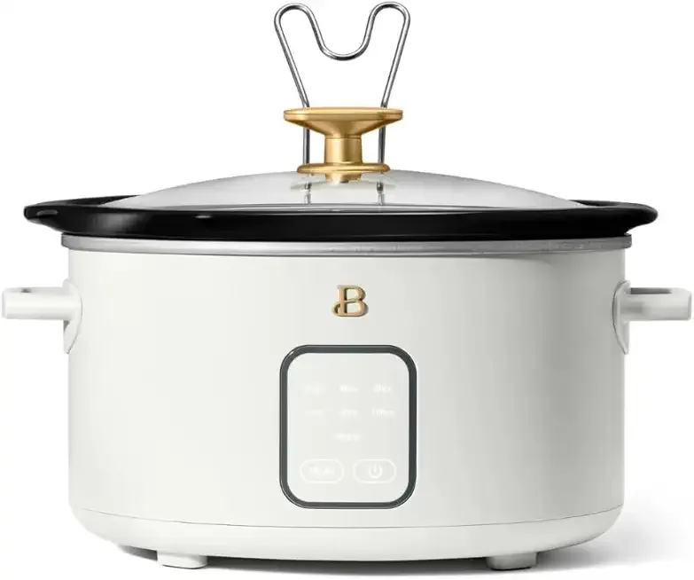 Beautiful 4-Quart Slow Cooker with Touch-Activated Display, Programmable Digital Controls, Removable Non-Stick Pot, Keep Warm Function, by Drew Barrymore (White Icing)