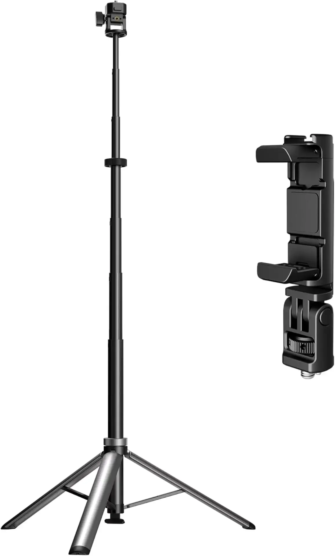 Aluminum Light Stand with Phone Holder, 83.9''/213cm Adjustable Tripod, Extendable Camera Phone Tripod with 1/4" Screw for Travel, DSLR Camera, Ring Light, Video Rig, Max Load 20 lbs