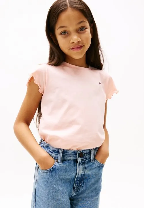 ESSENTIAL RUFFLE SLEEVE SLIM JERSEY T-SHIRT - T-shirts - coral ice