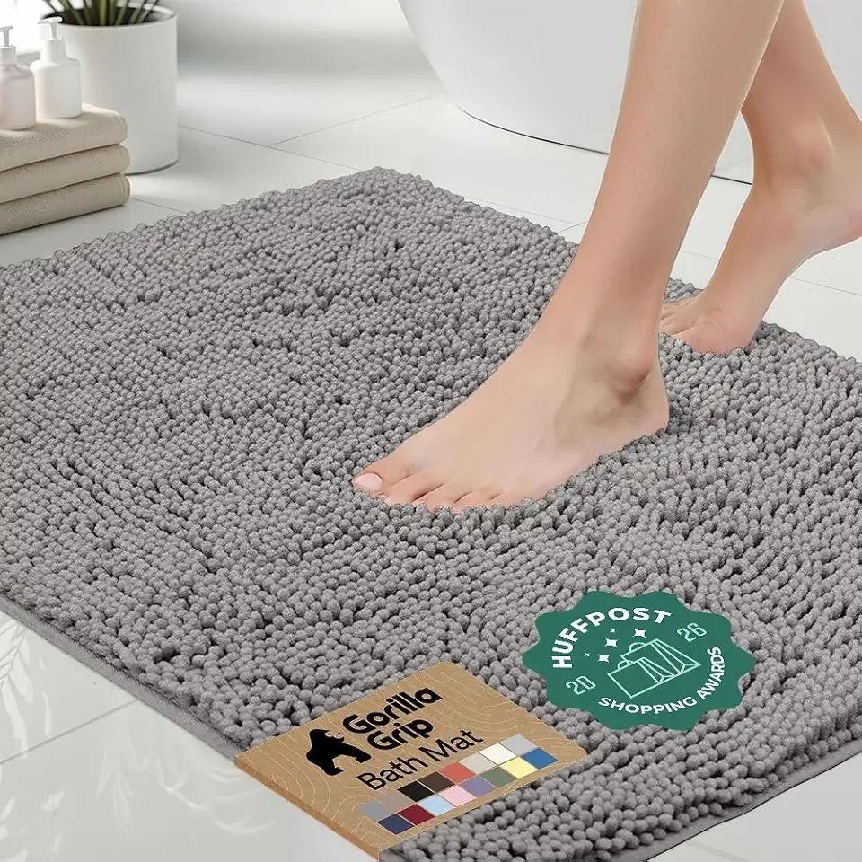 GORILLA GRIP Bath Rug Mat 30x20, Thick Soft Absorbent Chenille, Quick Dry Microfiber Mats, Rubber Backing Washable Shower Floor Rugs, US Designed Bathroom Bathmat Home Decor Accessories, Grey