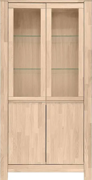 Lugano vitrineskap 95 x 40, H 190 cm, hvitoljet heltre eik