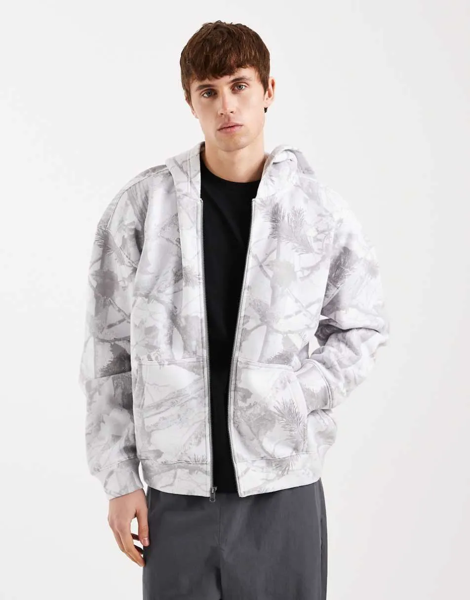 Hollister zip through hoodie in grey camo