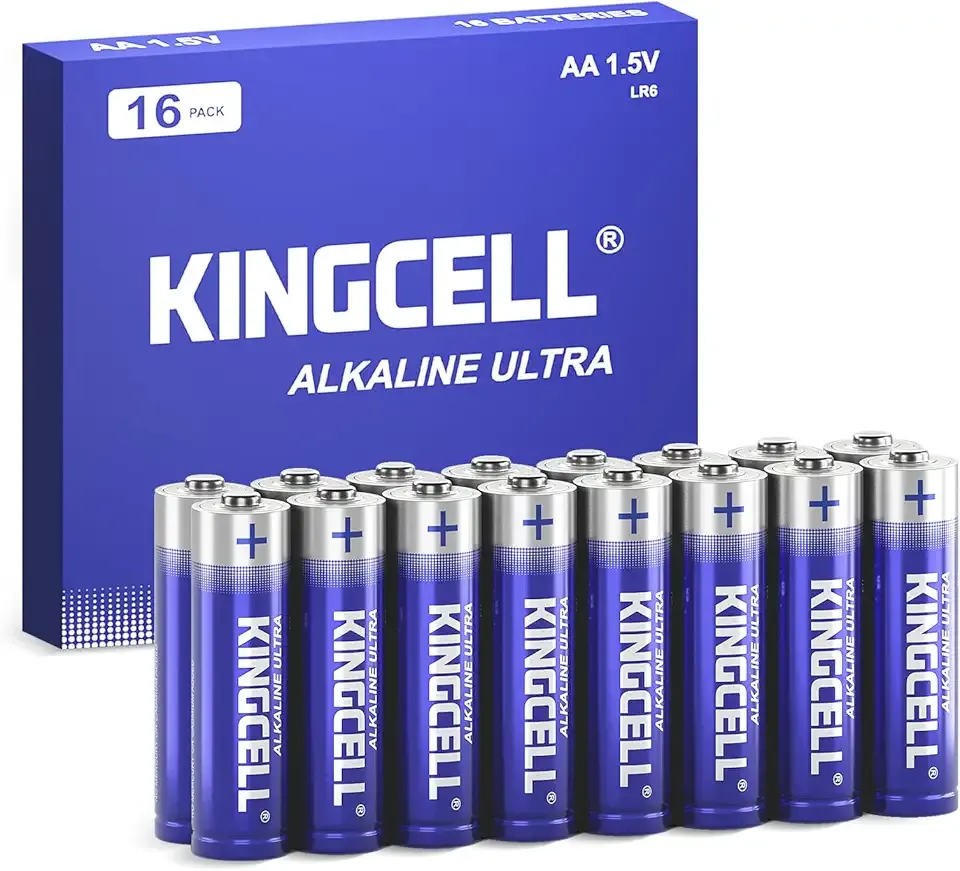 KINGCELL AA Batteries 16 Pack, High-Performance Alkaline AA Batteries 10-Year Shelf Life Double A Batteries with Long-Lasting Power for Household and Office Devices