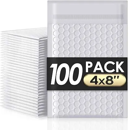 packbabol Bubble Mailers 4x8" 100 Pack Grey and White Pa…