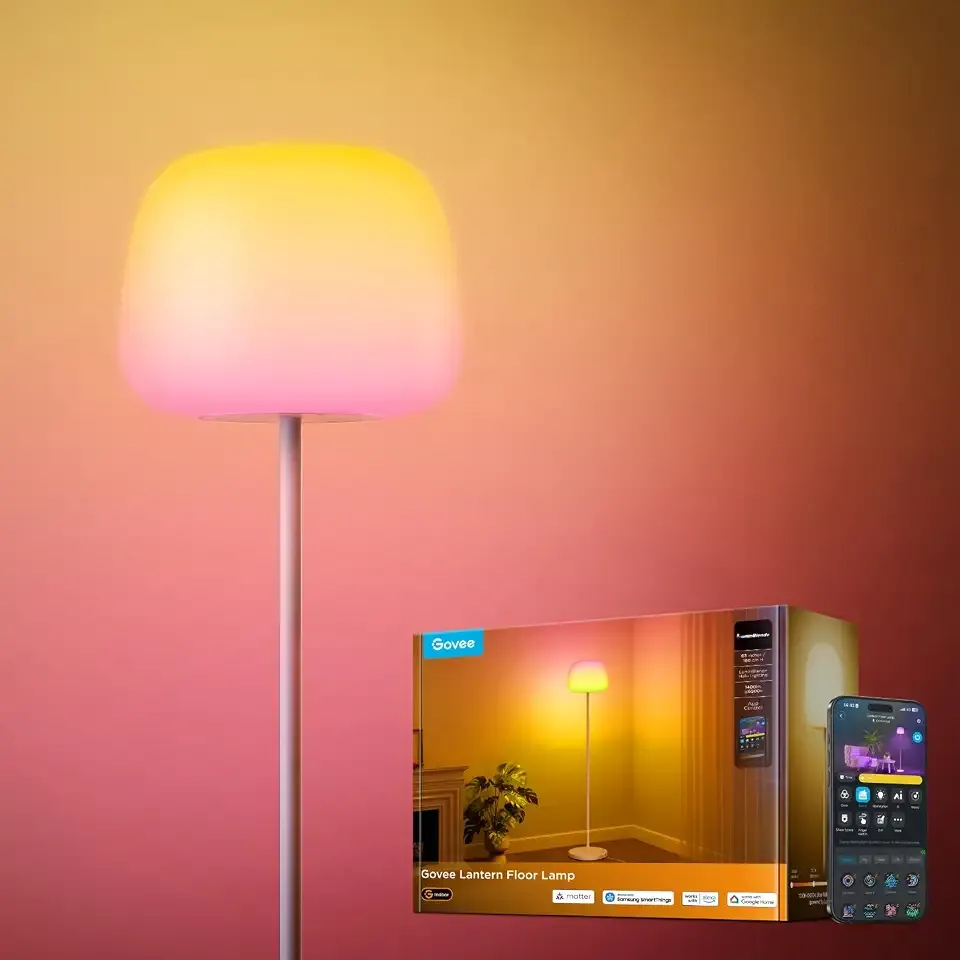 Govee Lantern Floor Lamp, Halo Gradient RGBIC Smart Corner Lamp for Bedroom | Luminblend+, 1000K-10000K, Matter Compatible, 100+ Scene Modes, Music Sync, 1400lm, Modern Floor Lamps for Living Room, White
