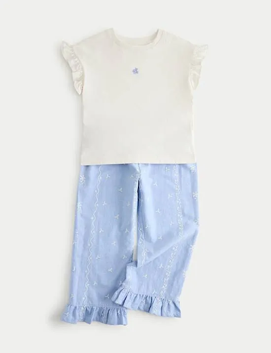 2 Piece Pure Cotton Embroidered Pyjamas (12 Mths-8 Yrs)