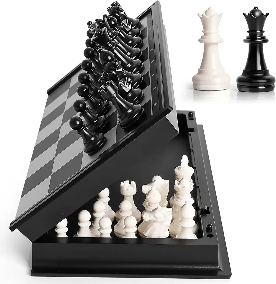 Travel Chess Set, 10 inch Magnetic Chess Board with 2 Extra Queen Portable Folding Board Chess Games for Kids, Adults