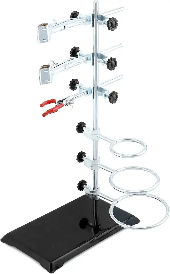 QWORK Laboratory Grade Metalware Set, Lab Support Stand Set with Iron Clamp Holder, Flask Clamp, and Condenser Stand