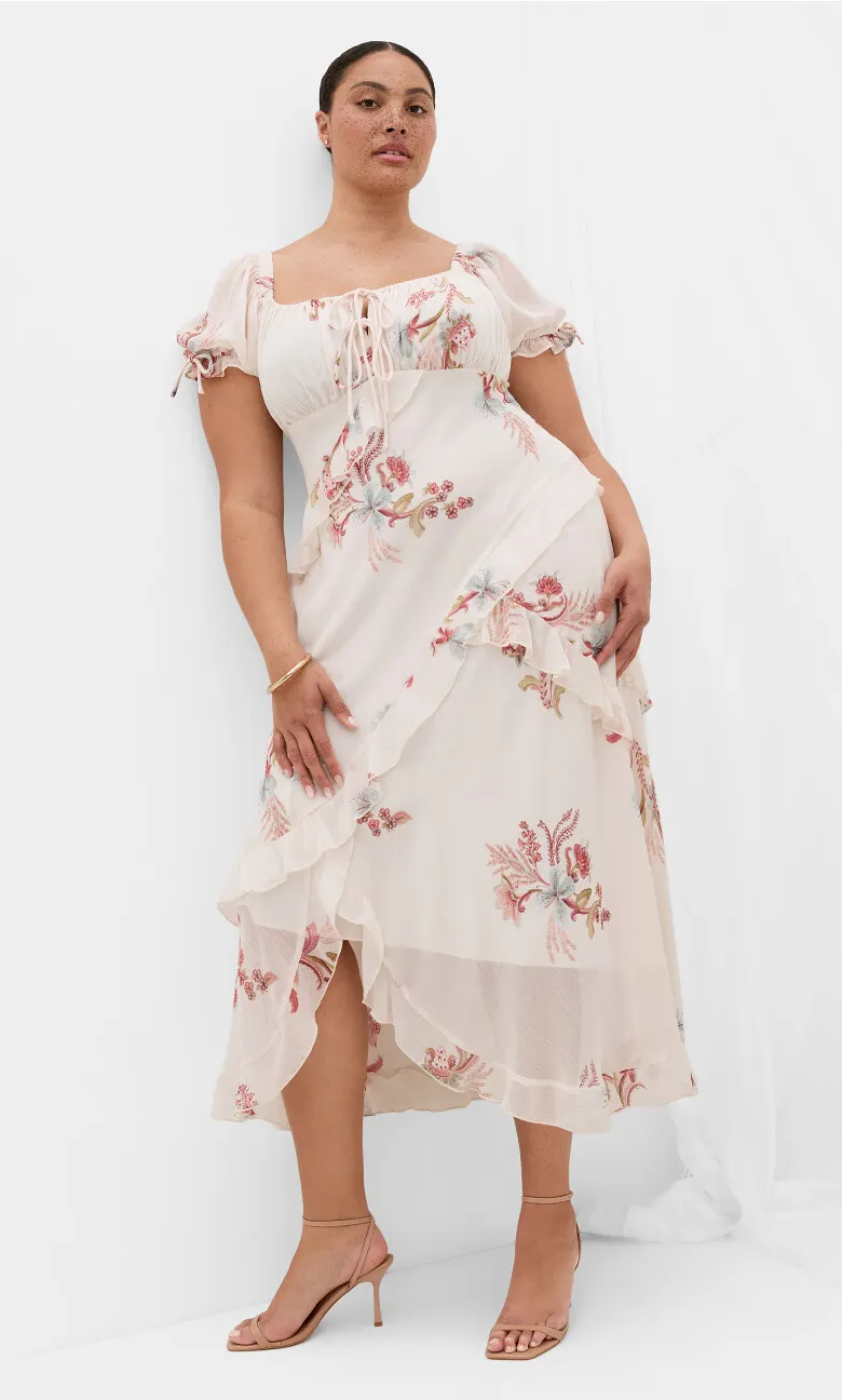 Shayla Floral Print Maxi Dress - cream