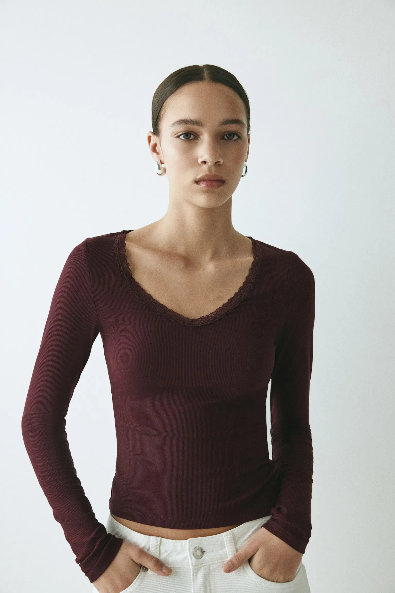 Lace-trimmed jersey top