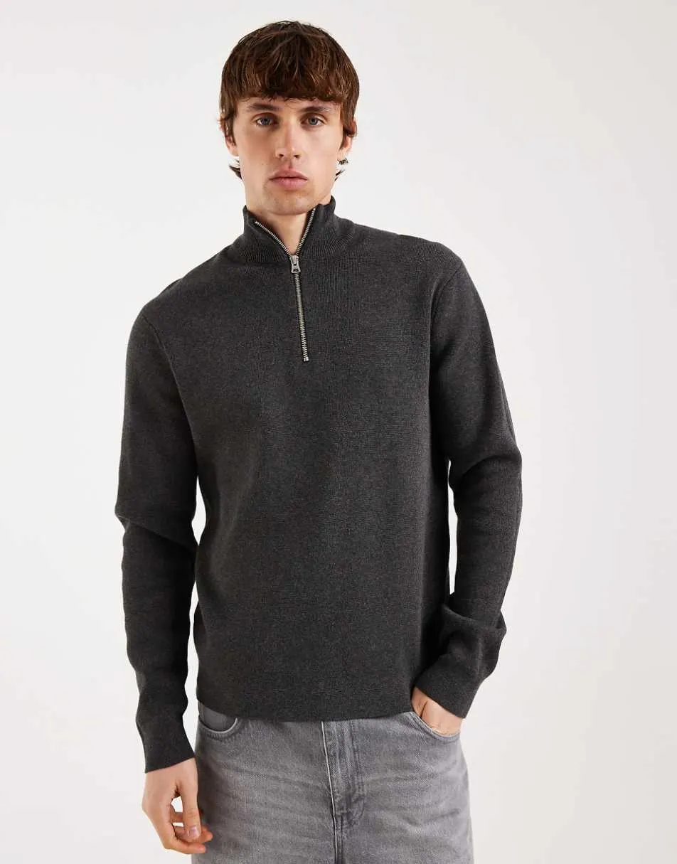 ONLY & SONS half zip knitted jumper in dark grey