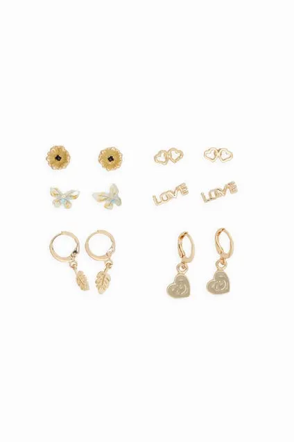 Kids set 6 paar oorbellen bloemen en hartjes