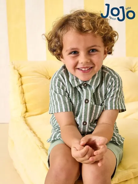 JoJo Maman Bébé Green Striped Shirt