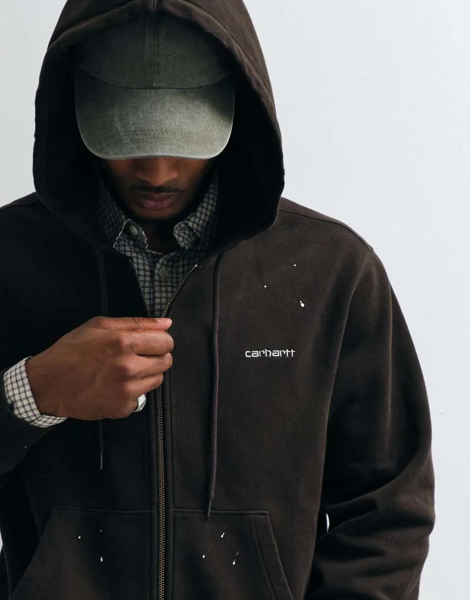 Carhartt WIP zip through hoodie with paint splatter effect in dark brown