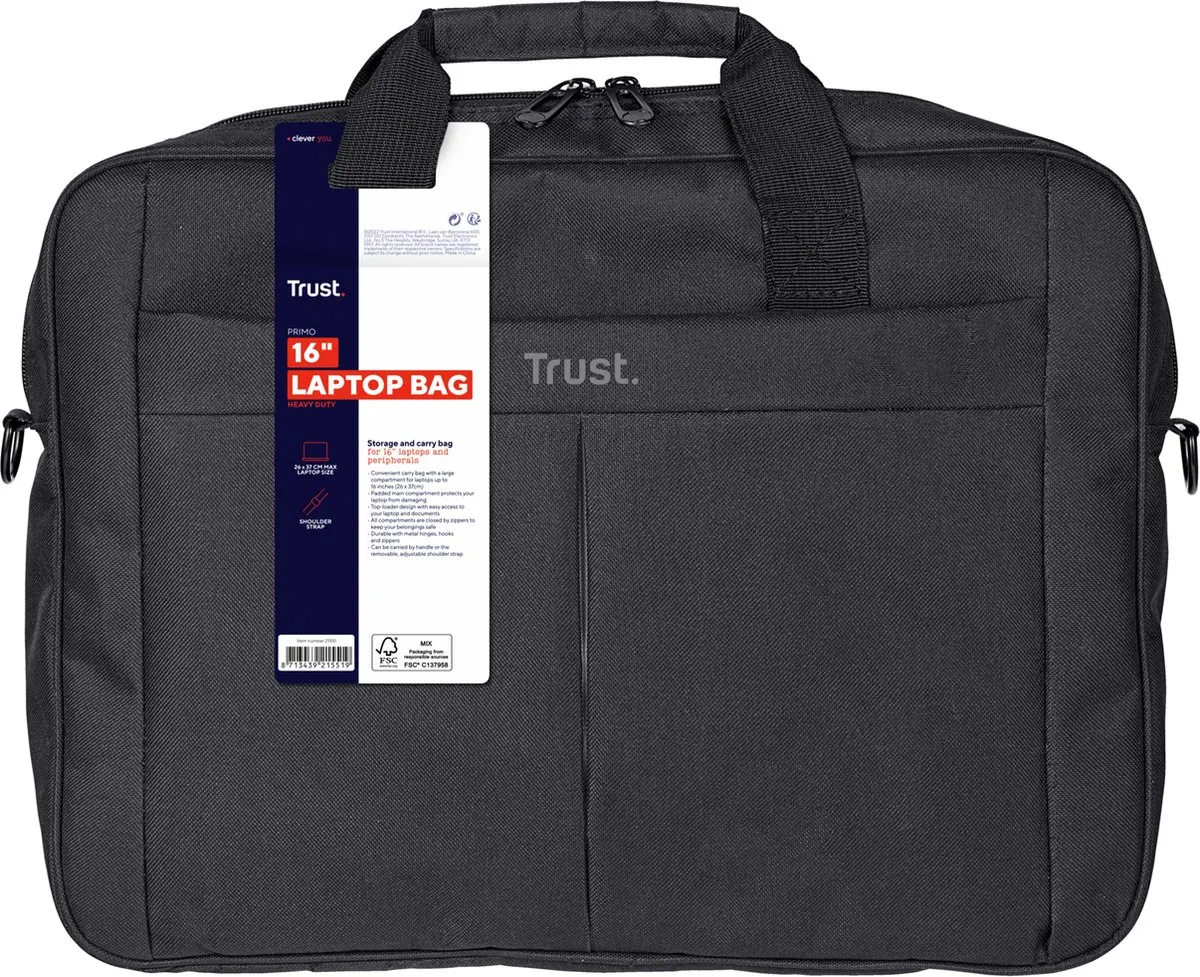 Trust - Primo - Laptop Schoudertas - 16 inch - Zwart