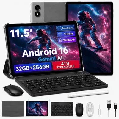 T70 Android 16 Tablet 11", 32GB+256GB(2TB TF), 180Hz Touch, 90Hz Display, 8000mAh, 8MP+13MP, mit Stylus/Cover/Tastatur/Maus, Gesichtserkennung