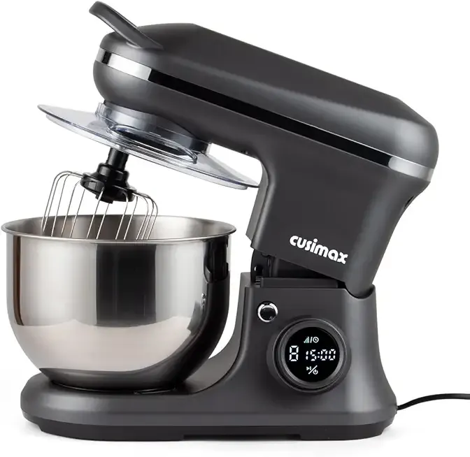 CUSIMAX Stand Mixer, Dough Mixer with Digital Switch Control Timer 15mins & 8-Speed, 5-Quart 650W kitchen Electric Mixer, Tilt-Head with handle, Dough Hook, Wire Whip & Beater, Grey