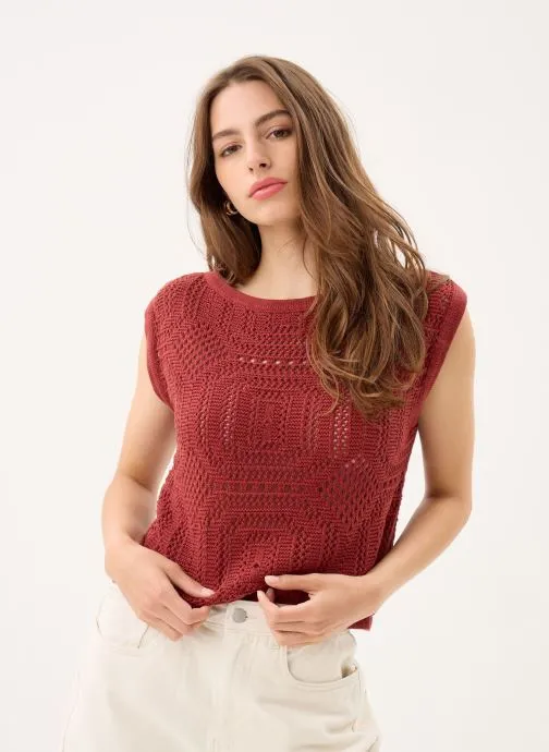 Tops Awbaylee Sl Boatneck Crochet Top dames bruin
