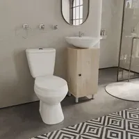 Combo De Baño Tao Single Sin Pedestal + Mueble A Piso Dena Ceniza + Lavamanos De Colgar + Grifería Sencilla + Accesorios Roma