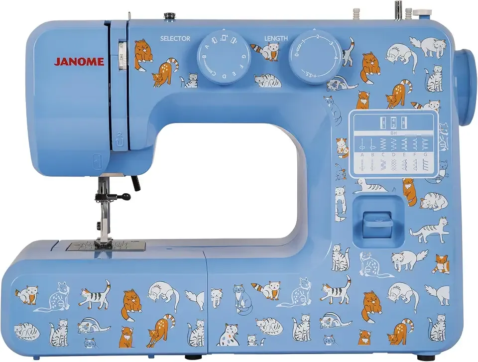 Janome Cat Fancy Easy-to-Use Sewing Machine with Interior Metal Frame, Bobbin Diagram, Tutorial Videos, Made with Beginners in Mind for Garments, Patchwork, Light Quilting