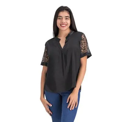 Blusa Mxstaza Mujer Manga Corta Con Transparencia