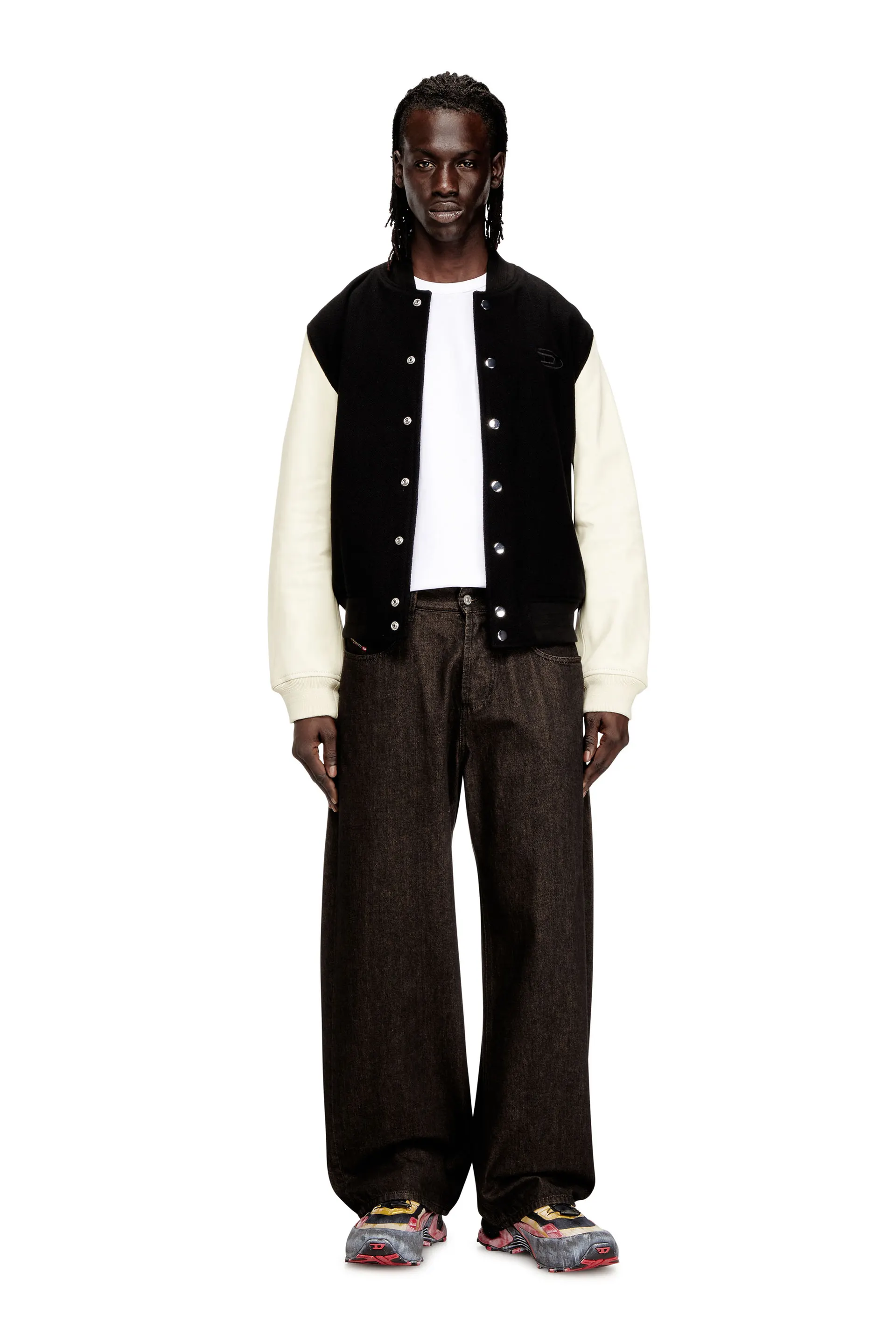 Bomber jacket in wool blend and leather