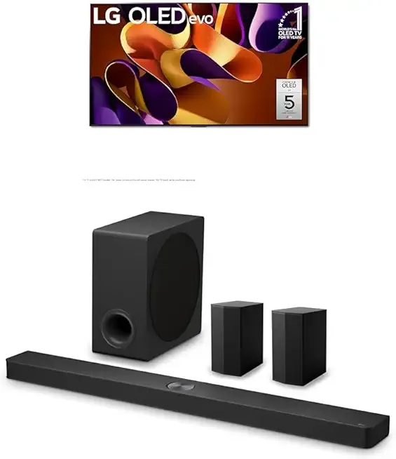 LG 77-Inch Class OLED evo G4 Series Smart TV 4K Processor Flat Screen with Alexa Built-in (OLED77G4WUA, 2024),LG 7.1.3 ch. Sound Bar with Wireless Dolby Atmos and Rear Speakers