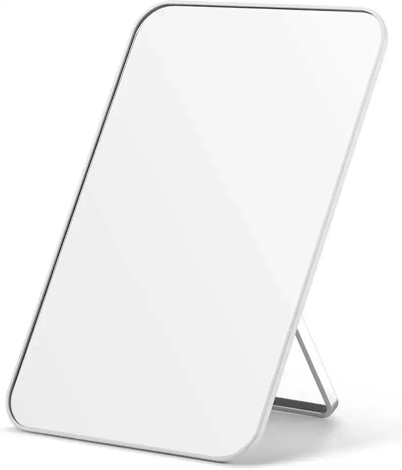 OMIRO Desk Makeup Mirror, 8 x 5 inches Table Mirror with Foldable Stand and Hanging Hole for Shaving and Travelling, White