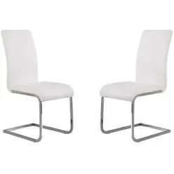 Armen Living Amanda Contemporary Side Chair in White Faux Leather and Chrome Fin