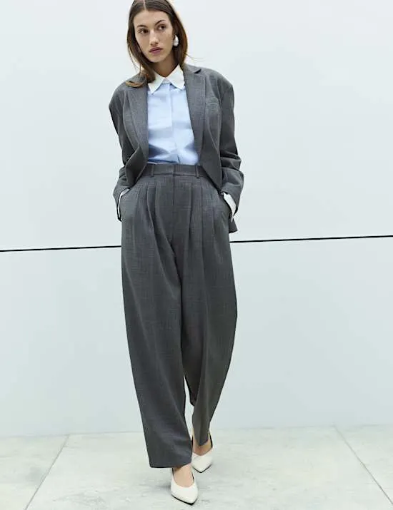 Pleat Front Carrot Leg Trousers