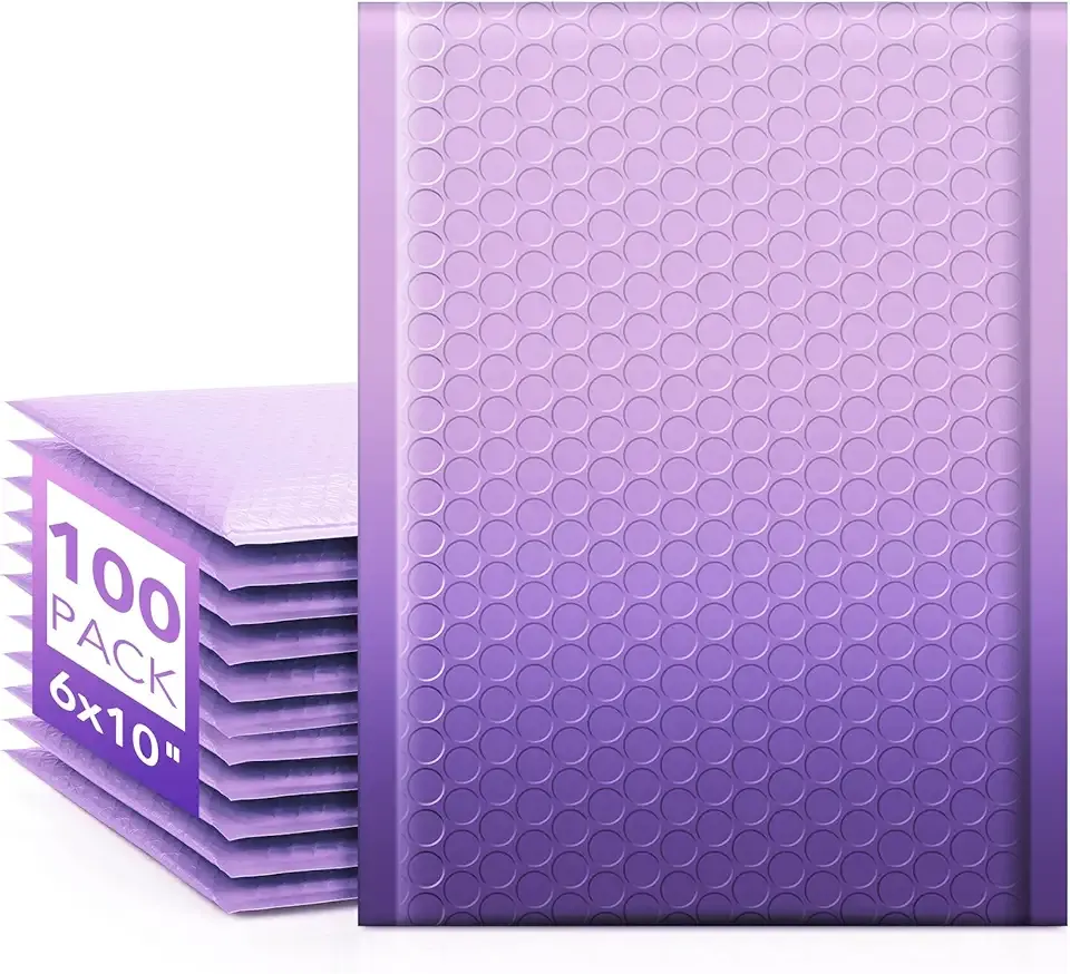 Fuxury Opaque Bubble Mailers 6x10 Inch 100 Pack Gradient Purple Cute Design Padded Envelopes Strong Adhesion Pattern Bubble Shipping Envelopes for Mailing Jewelry, Makeup #0 Thick Bubble Padded Mailer