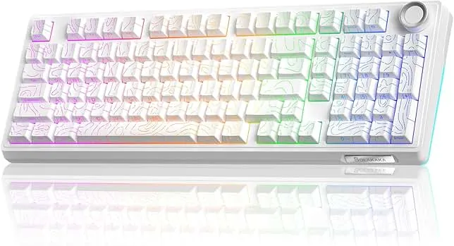 SOLAKAKA KI99 Pro 96% Wireless Mechanical Keyboard, RGB Gaming Keyboard, Hot-Swappable Pre-Lubed Switches, Gasket Structure Creamy Keyboards (Contour-Style White, Non-Silent Version)