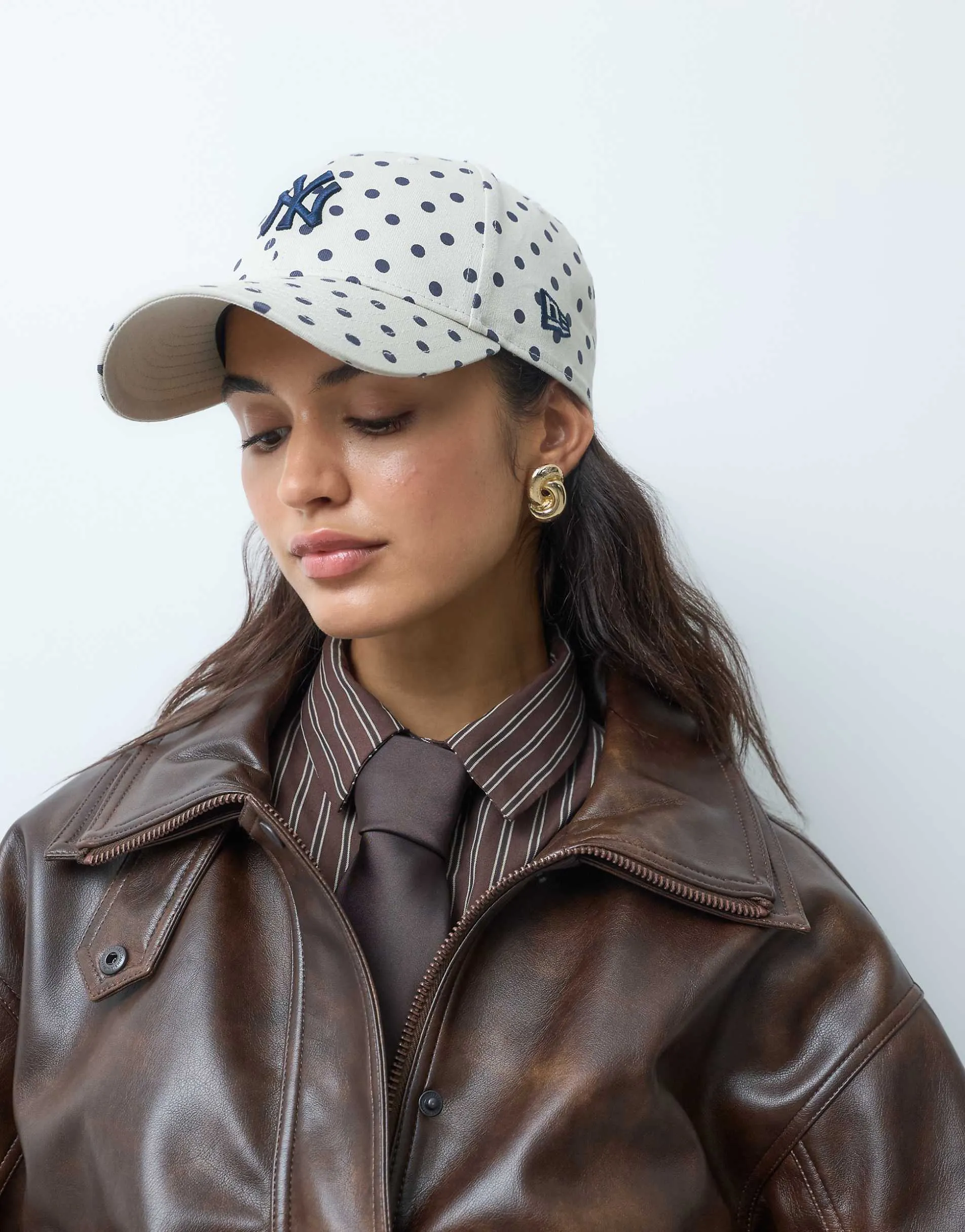 New Era X ASOS exclusive 9forty NY Yankees polka dot cap in cream/navy