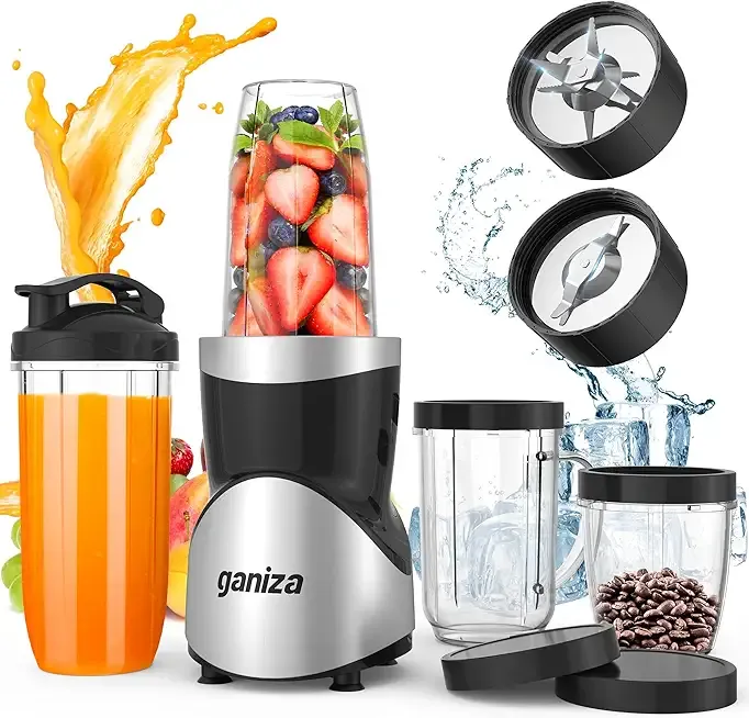 Smoothie Blender, 900W Blenders for Shakes and Smoothies, 15-Piece Personal Blender and Grinder Combo for Kitchen, Smoothies Maker with 4 BPA-Free Portable Cup, Nutritious Recipe