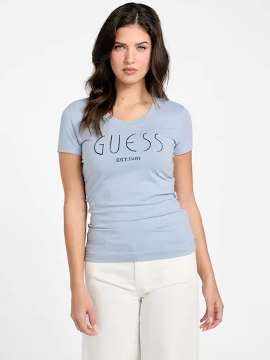 Guess Logo Tee In Nimbus Blue