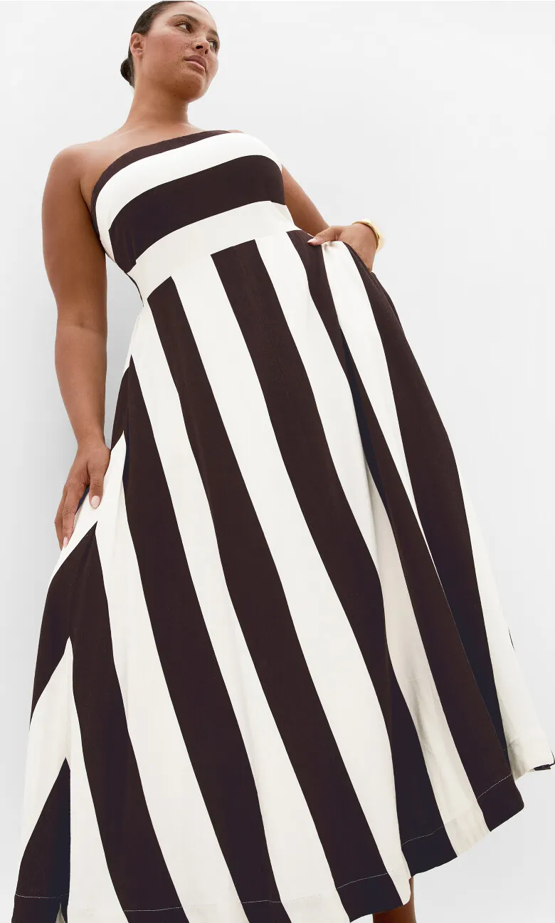 Simone Strapless Stripe Maxi Dress - chocolate