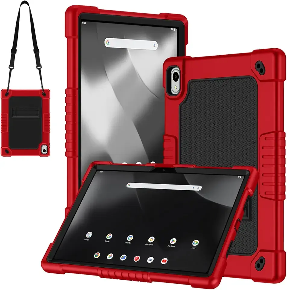Kebiory for Walmart Onn 11 inch Tablet Pro 2024 Model Case (100146660) Soft Silicone Case Kids Friendly with Shoulder Strap Stand for Walmart Onn 11" Tablet Pro 2024 (RedBlack)